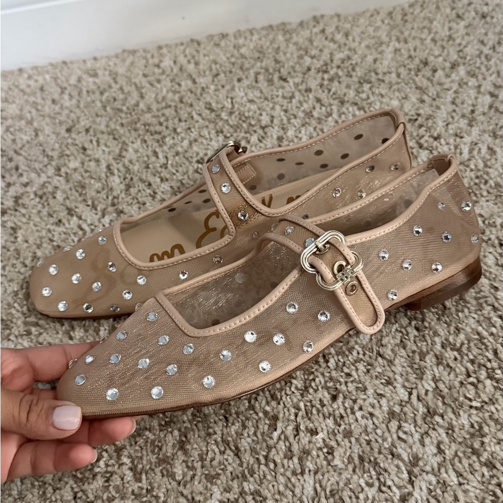 Sam Edelman Tan Rhinestone Mary Jane Flats - Picture 2 of 5